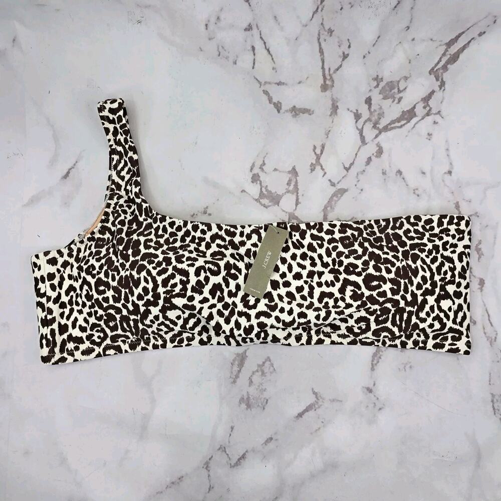 J Crew Swim Top 2X 3X Leopard One Shoulder Scoop Neck Bikini Padded BF203